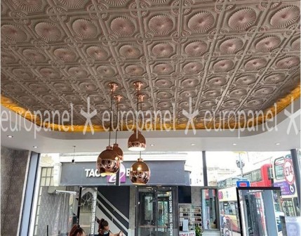 Geometrik ve silindirik desen bileşimi 3D yapısı ile Europanel tavan kaplamalarında farklılık yaratan intiba yakalayın.
